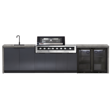 Cabinex Galaxy Black 6-Burner with Side Burner Kitchen Package with Porcelain Benchtop